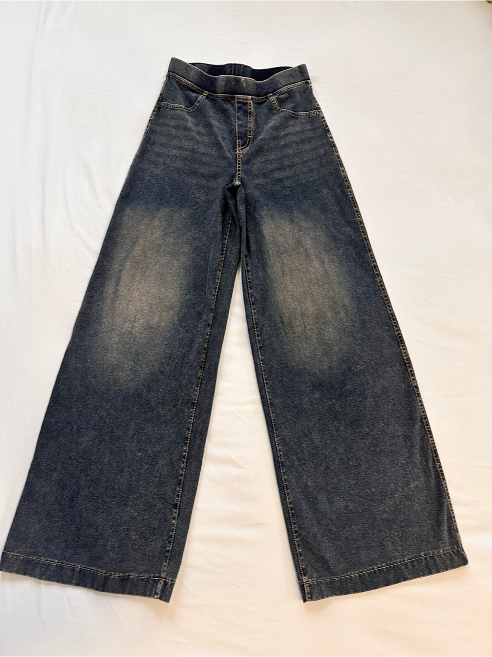 H&M Wide-Leg Flare Jeans in Dark Blue Wash